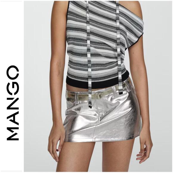 SALE🌟NWT MANGO SZ S Euro Faux Leather Coated Metallic Silver Micro Mini Skirt - Picture 1 of 8